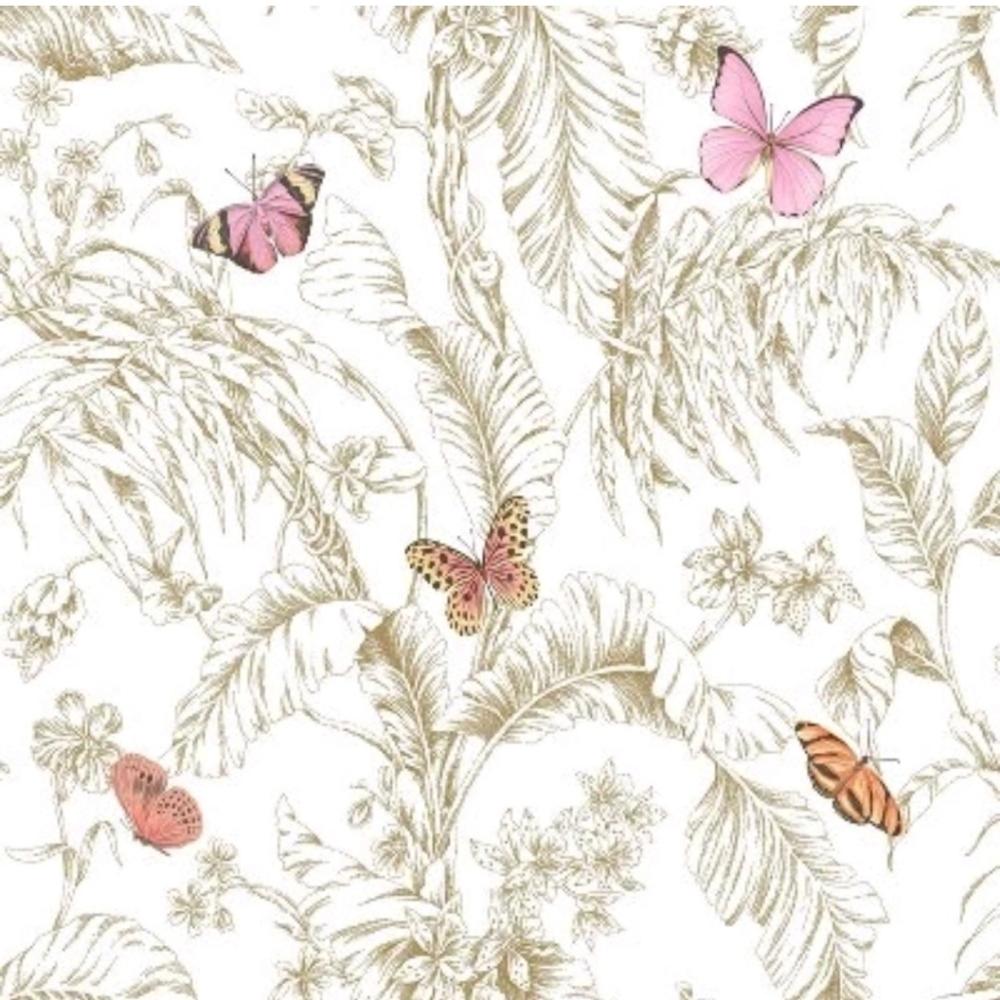 RoomMates - Butterfly Sketch Peel and Stick Wallpaper Pink/Gold